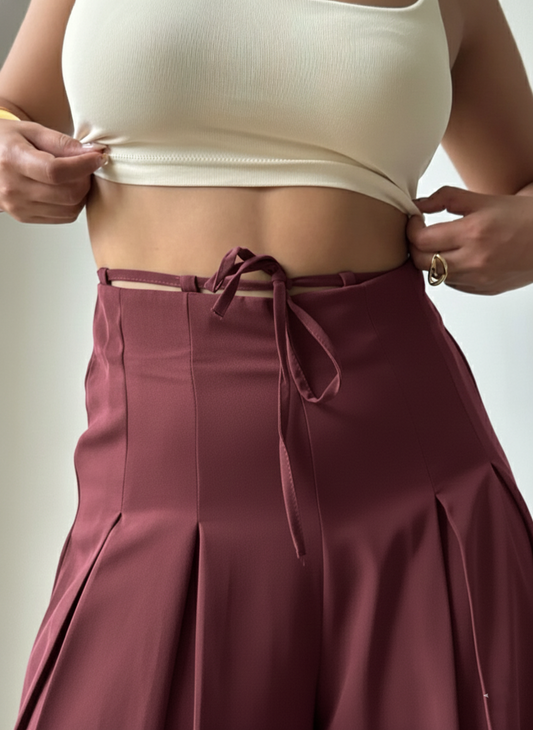 Panda Bee Premium Plus Size Cinched Drawstring Wide-Leg Pants (Wine colour)