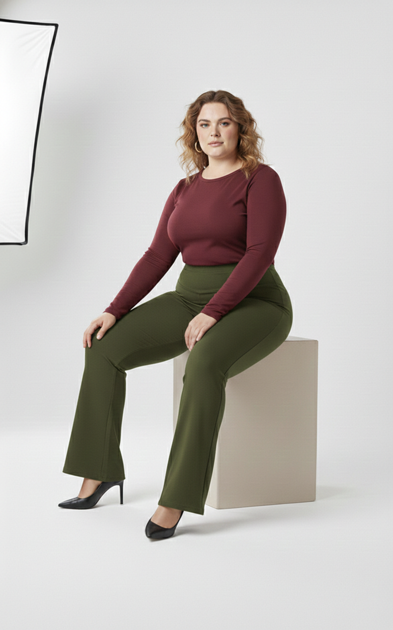 Pandabee SculptFit Flare Pants |Curve Luxe Flared Pants | Snatch Waist Flare Pant (Olive green))