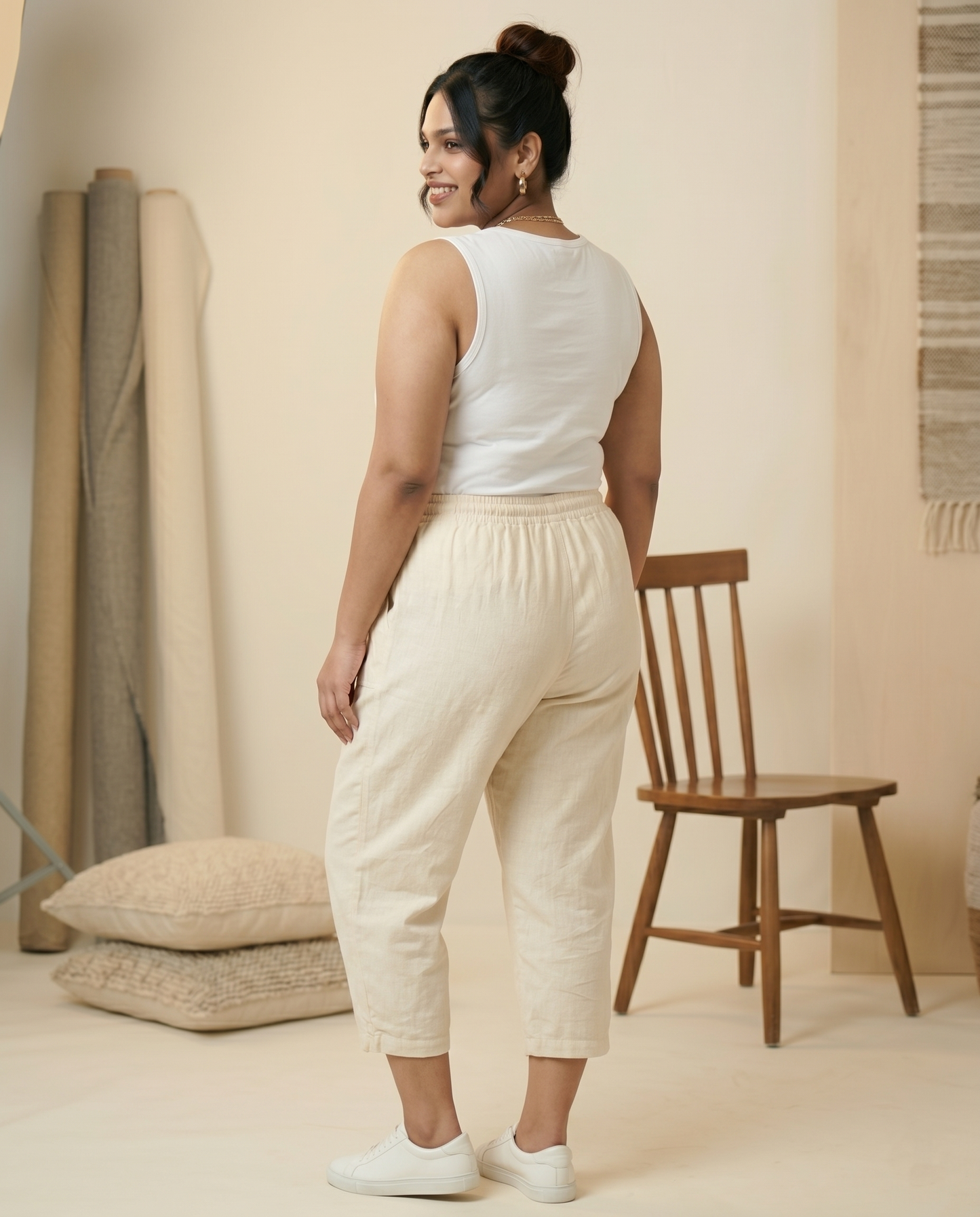 โจ Pandabee Plus Size Premium 3/4 Pants for Women | Comfortable Elastic Waist Capri Pants with Pockets | Everyday Casual Wear | Sizes L to 12XL (Cream)