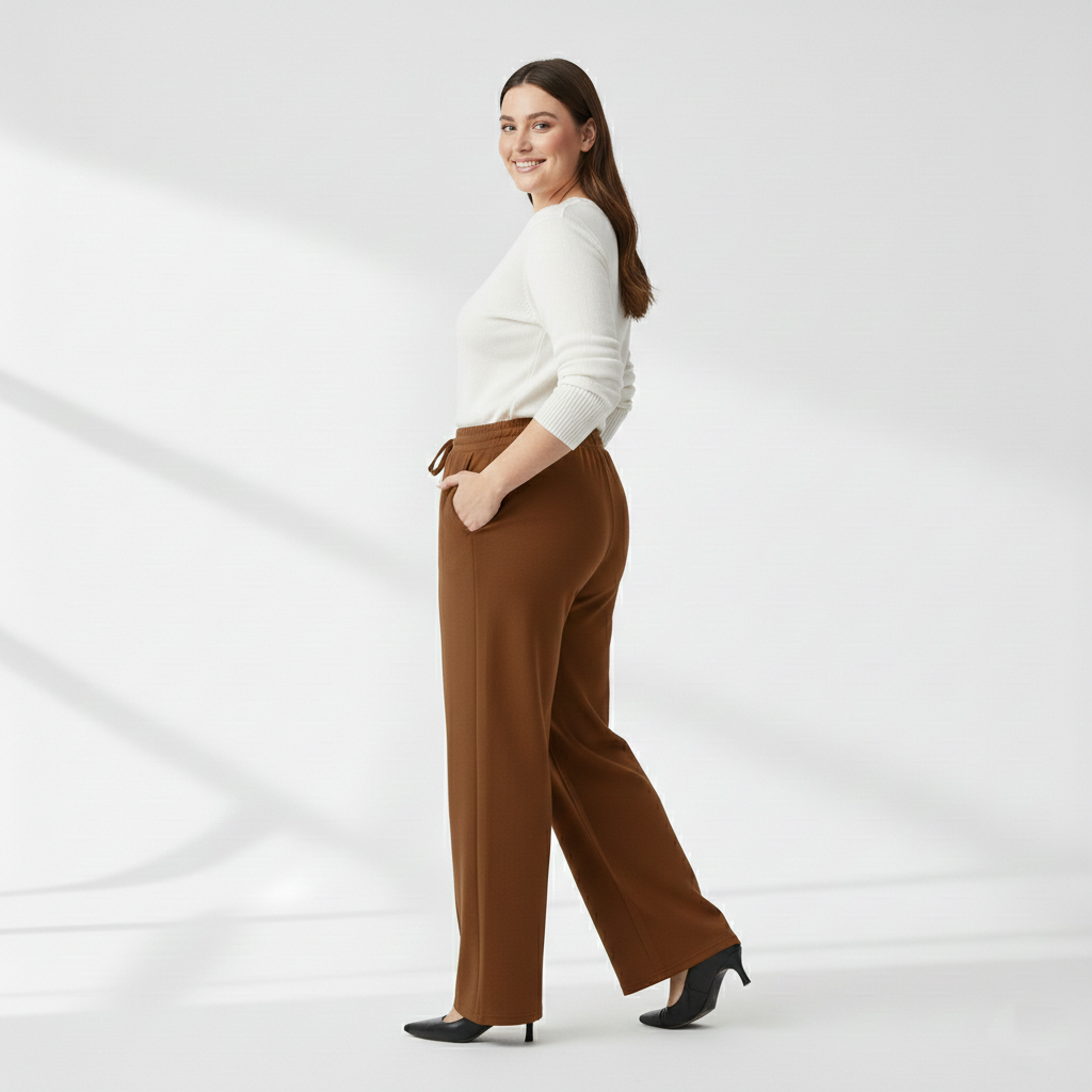 Panda Bee Premium Wide-Leg Outing tai-up pants (Brown)