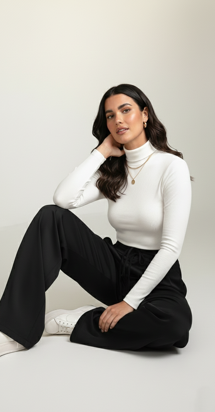 Premium Plus Size High-Waist Wide-Leg Trousers for Women (Black) | Lace-Up Waist Relaxed Fit Pants | Curvy & Tummy Control Style