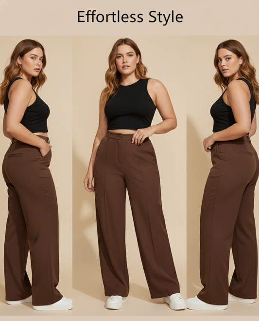 Panda Bee Premium Plicated Hem formal Pants (Brown)