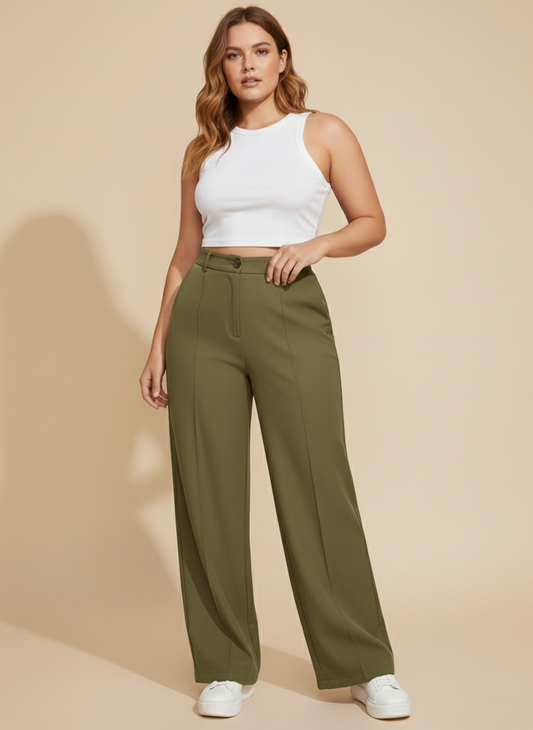 Panda Bee Premium Plicated Hem Comfortable formal Pants (Olive Green)