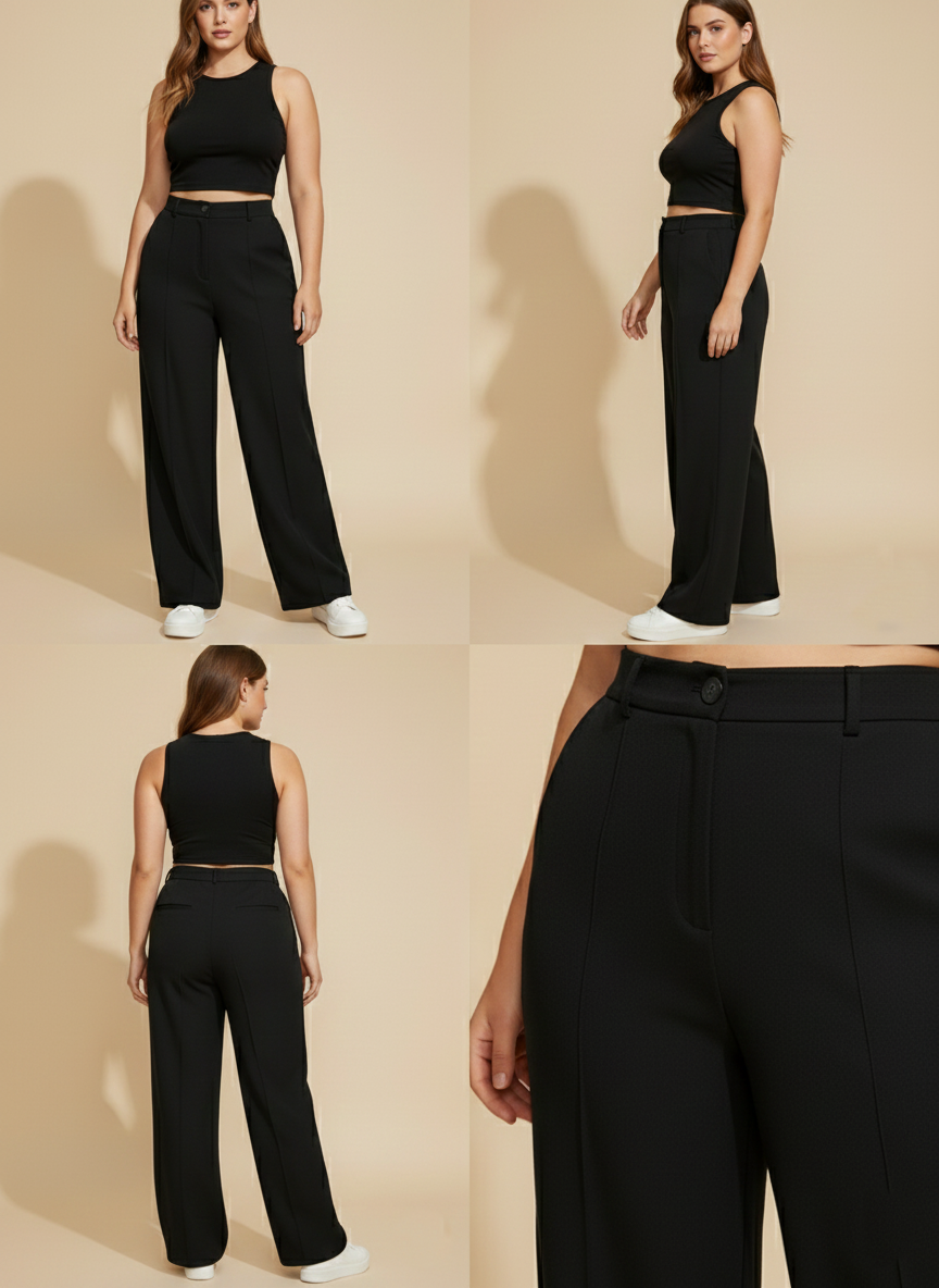 Panda Bee Premium Plicated Hem formal Pants (Black)