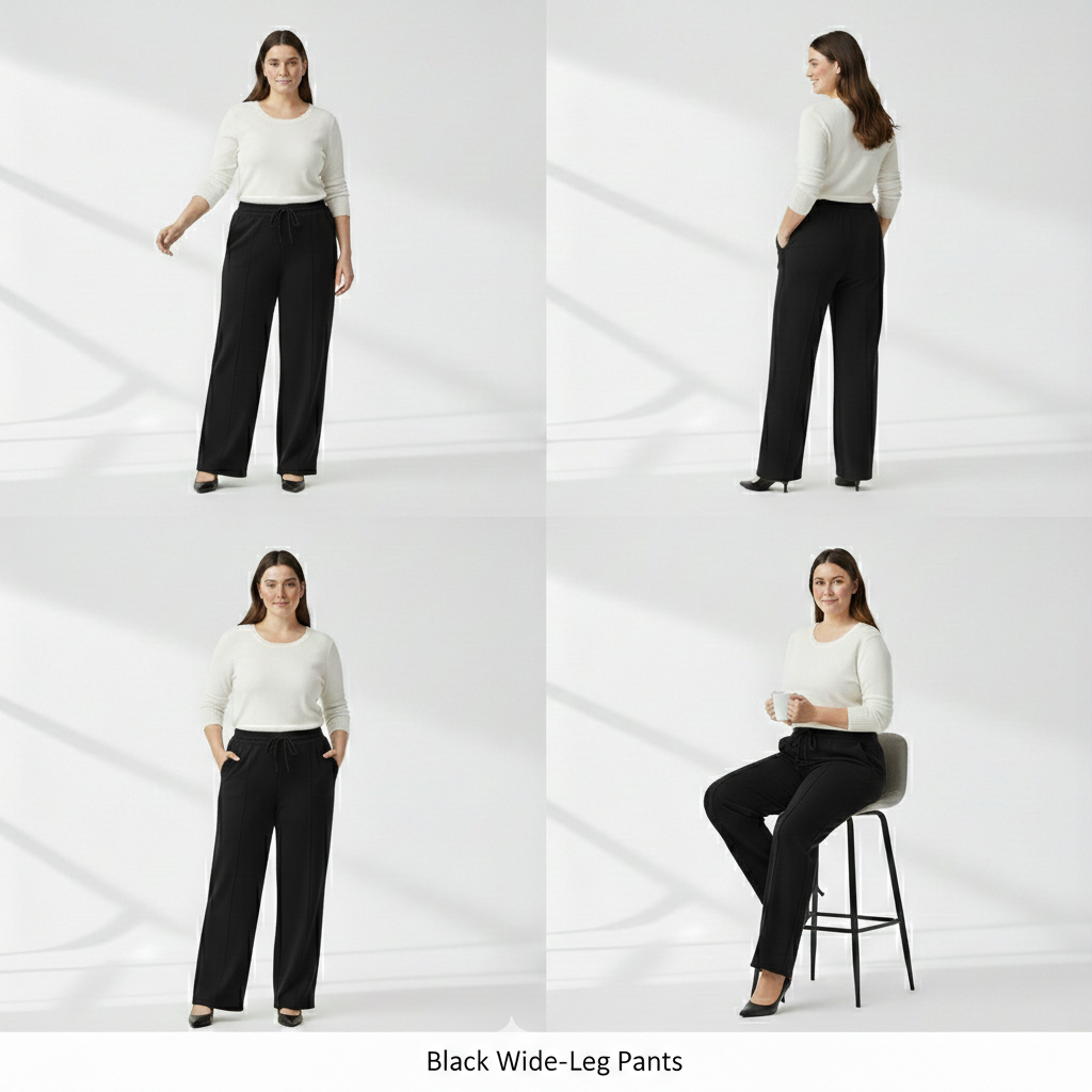 Panda Bee Premium Wide-Leg Outing tai-up pants (Black)