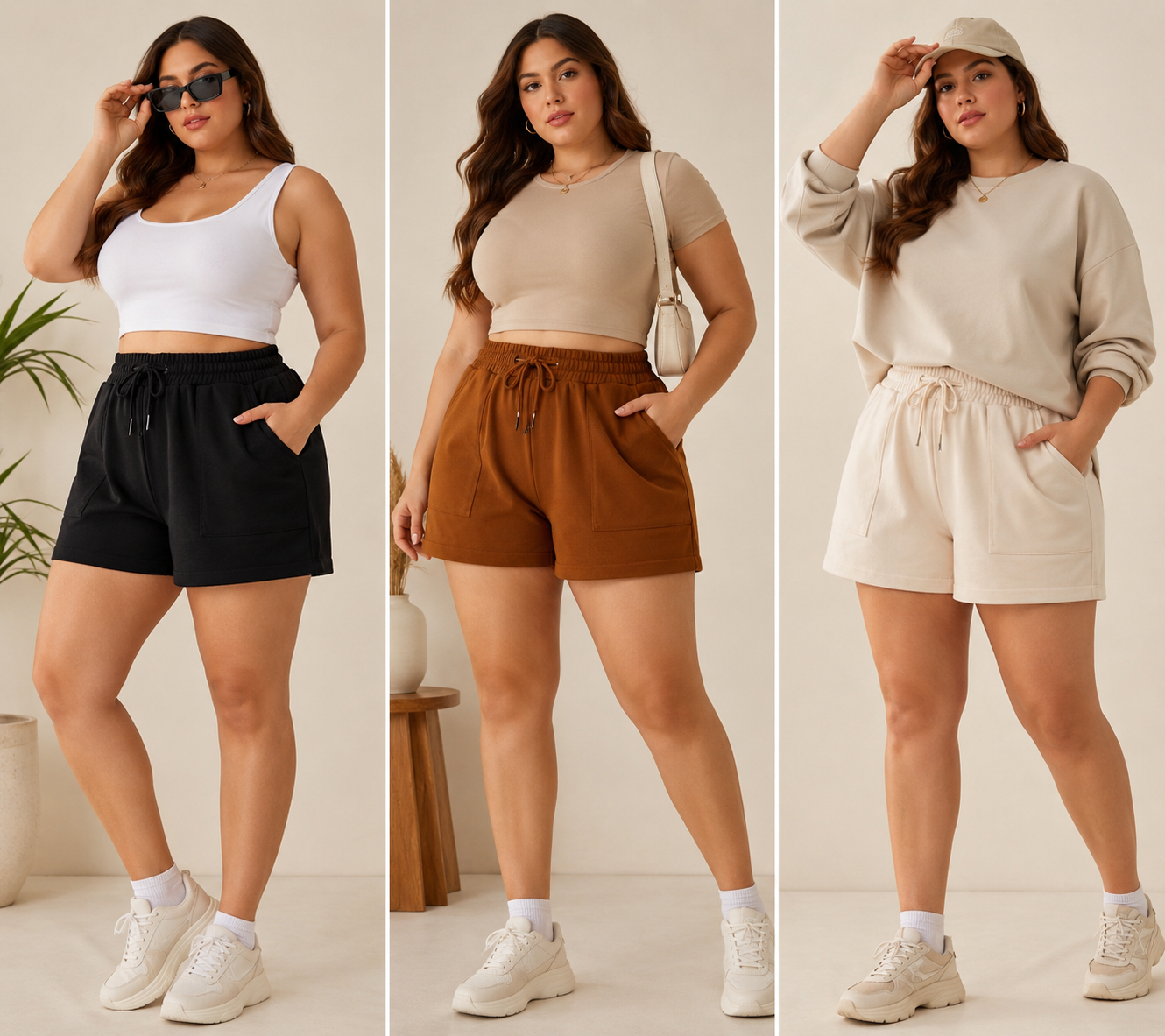 Pandabee Premium Plus Size Women’s Casual Drawstring Shorts | Soft Comfort Fit (Black)
