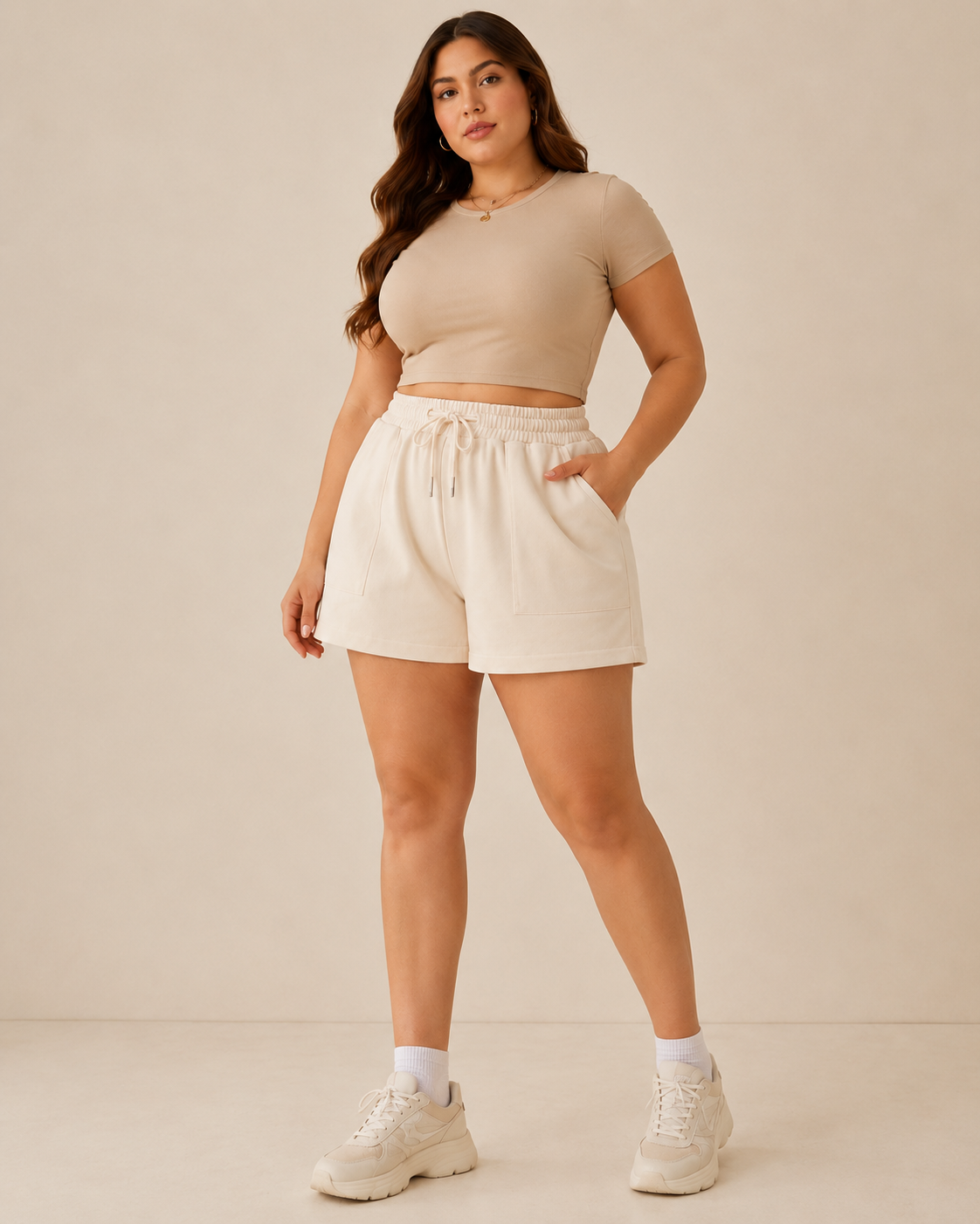 Pandabee Premium Plus Size Women’s Casual Drawstring Shorts | Soft Comfort Fit (Cream)