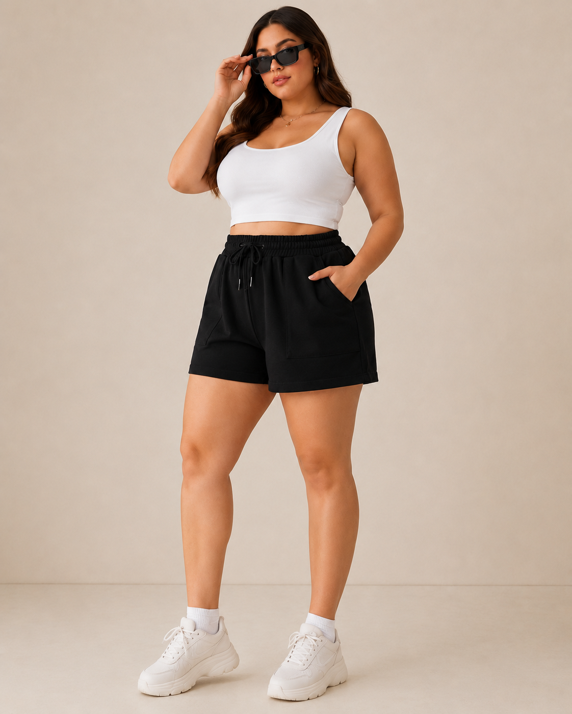 Pandabee Premium Plus Size Women’s Casual Drawstring Shorts | Soft Comfort Fit (Black)