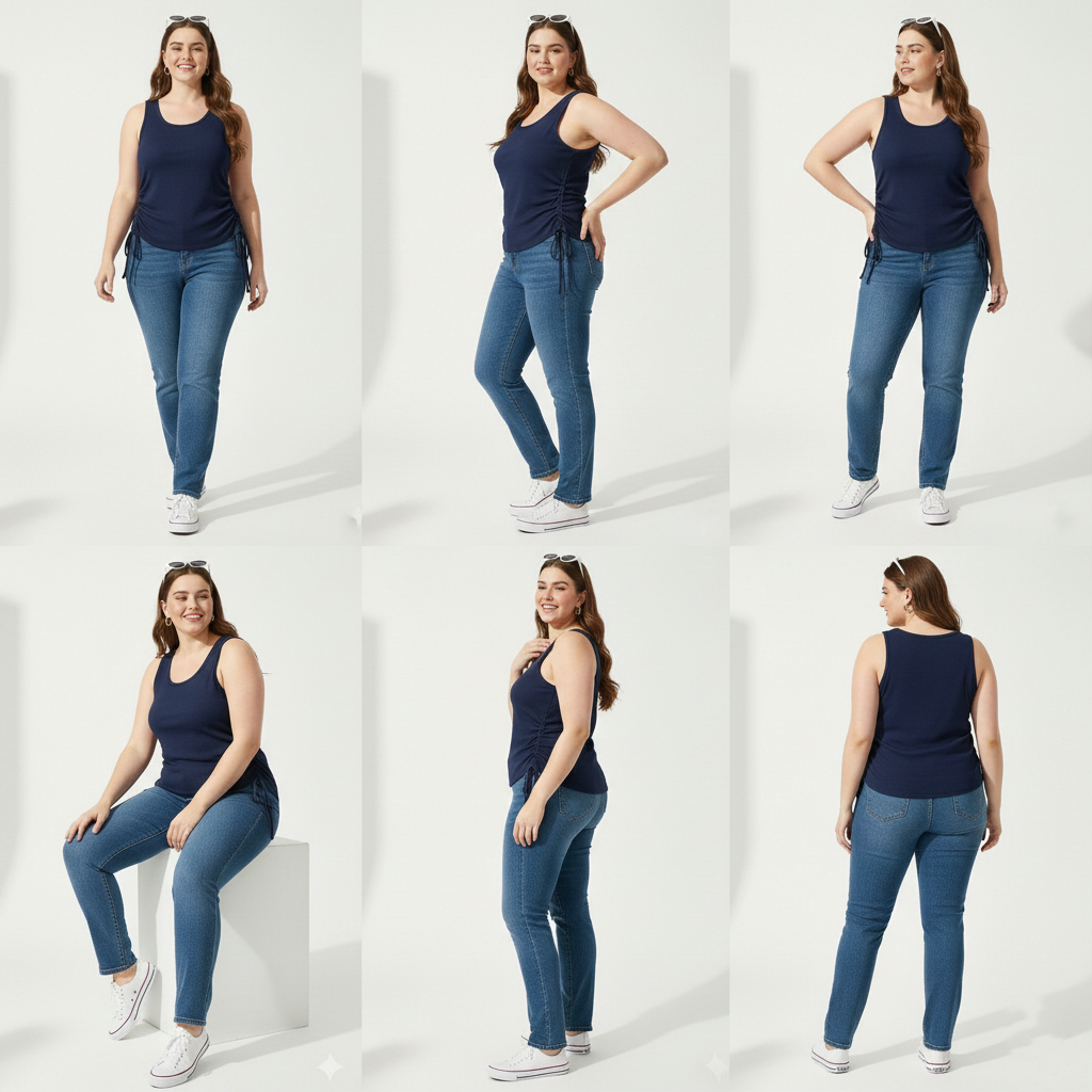Pandabee Premium Plus Size Adjustable Length Ruched Side Tie Tank Top – Navy Blue