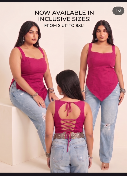 Panda Bee Premium Plus Size Stylish Kurti Top for Women | Trendy Lace-Up Back Ethnic Top | Sizes 2XL to 8XL (Pink -- gulabo)