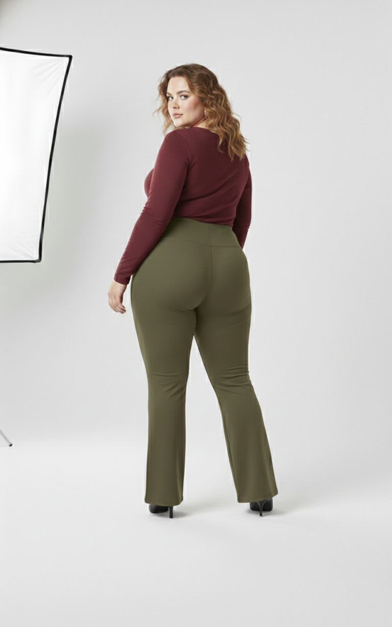 Pandabee SculptFit Flare Pants |Curve Luxe Flared Pants | Snatch Waist Flare Pant (Olive green))