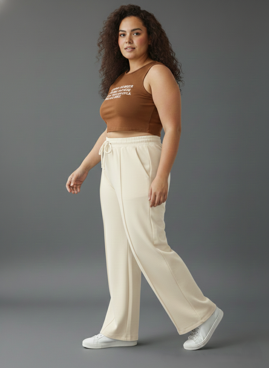 Panda Bee Premium Wide-Leg Outing tai-up pants (Cream)