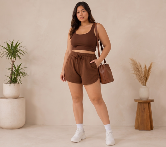 Pandabee Premium Plus Size Apple Cut Shorts for Women | Relaxed Fit Casual Shorts (Coffee Brown)