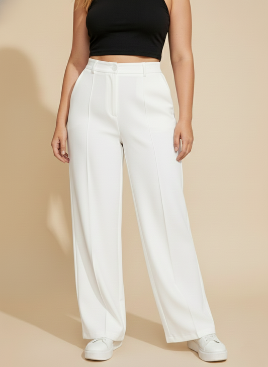 Panda Bee Premium Plicated Hem formal Pants (White)