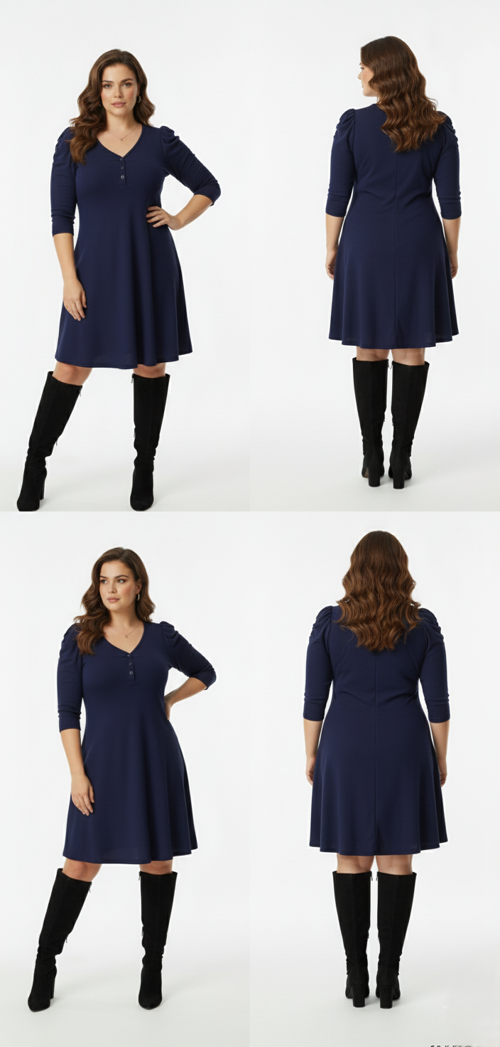 Plus Size Ribbed Full-Sleeve Dress (Navy blue) – Panda bee Premium Collection