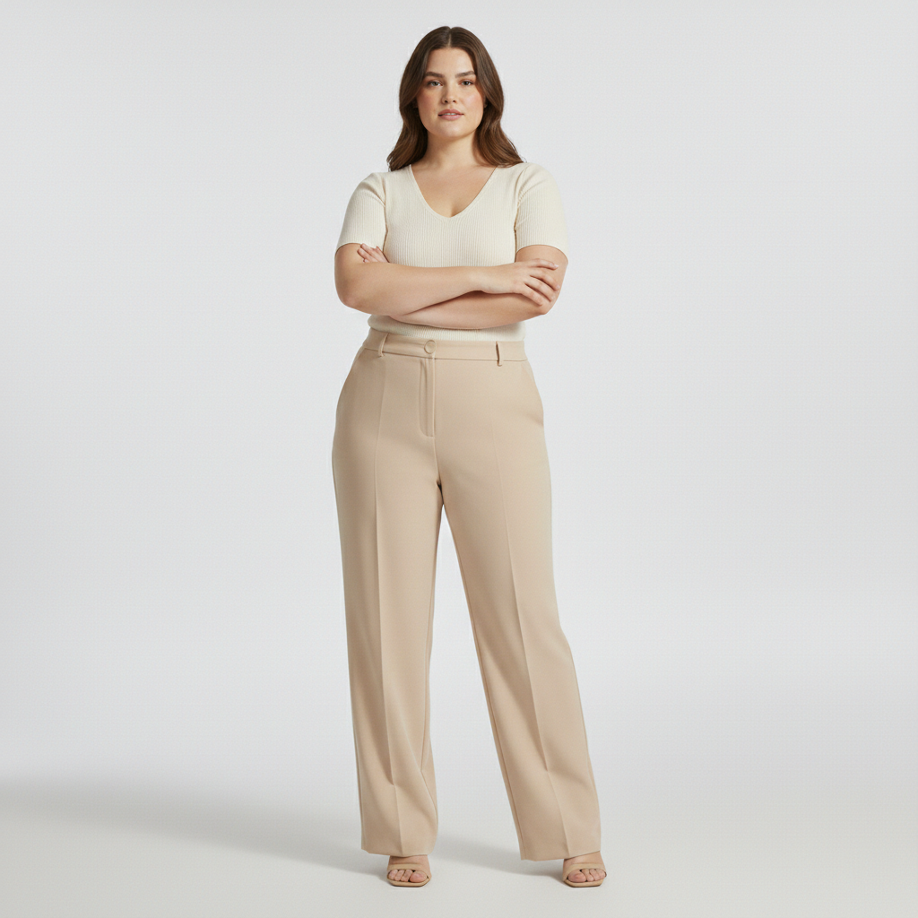 Panda Bee Premium Plicated Hem formal Pants (Cream)