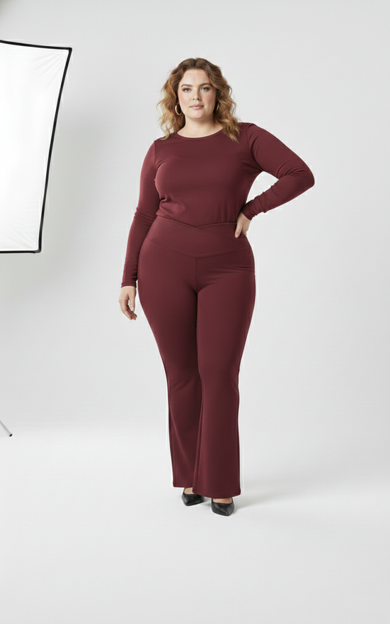 Pandabee SculptFit Flare Pants |Curve Luxe Flared Pants | Snatch Waist Flare Pant (Wine)