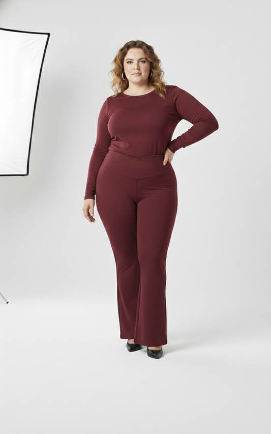 Pandabee SculptFit Flare Pants |Curve Luxe Flared Pants | Snatch Waist Flare Pant (Wine)