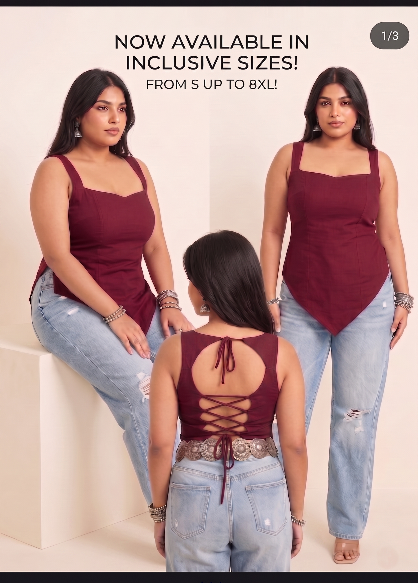 Panda Bee Premium Plus Size Stylish Kurti Top for Women | Trendy Lace-Up Back Ethnic Top | Sizes 2XL to 8XL (Maroon -- Raktima)