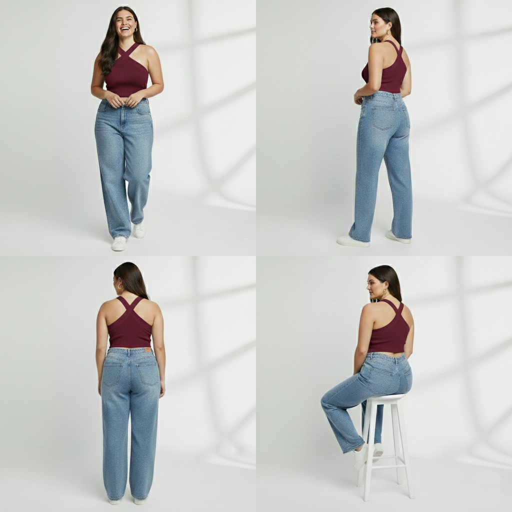 Premium Plus-Size Cross Halter Ribbed Top – Wine Burgundy