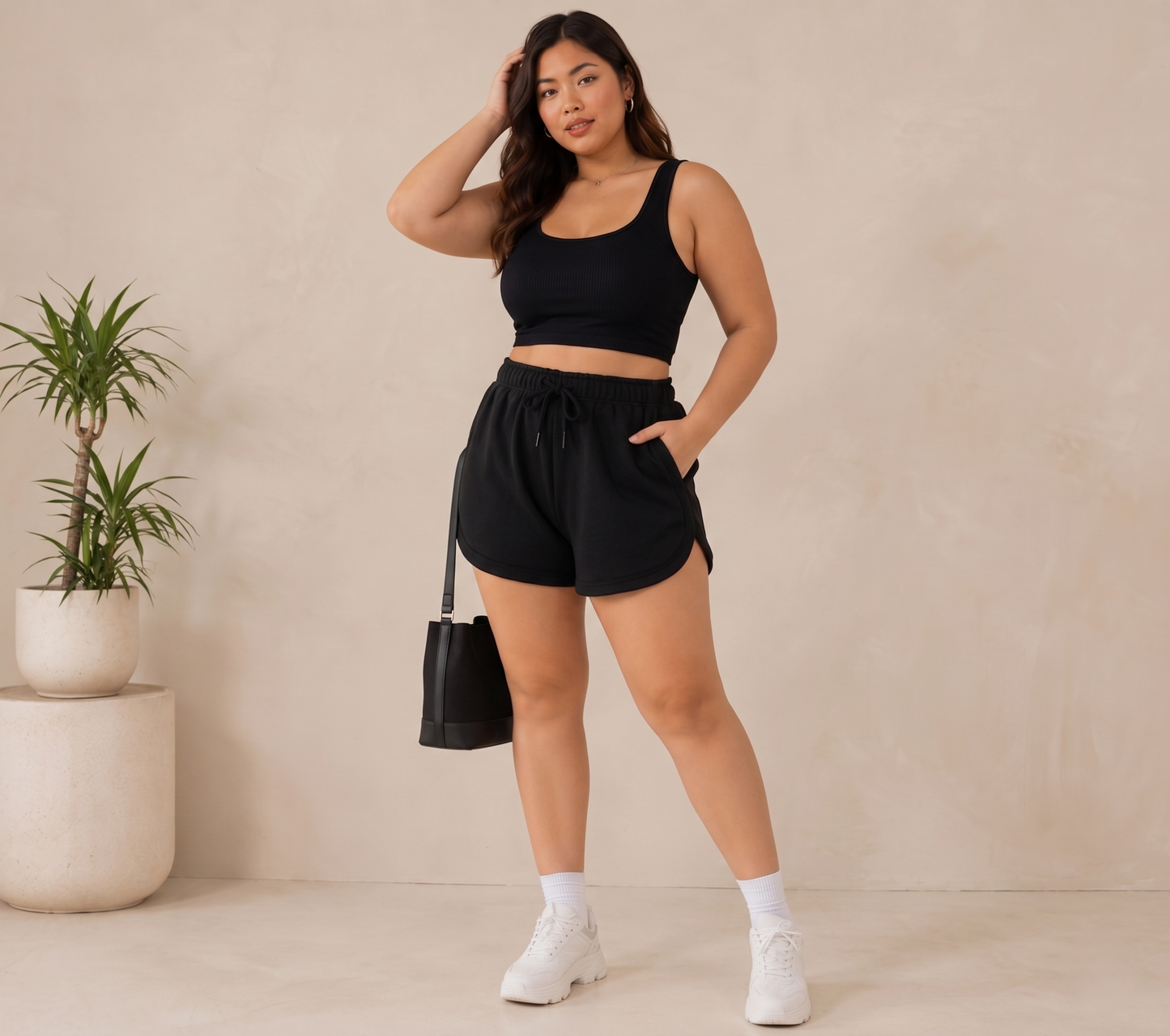 Pandabee Premium Plus Size Apple Cut Shorts for Women | Relaxed Fit Casual Shorts (Black)