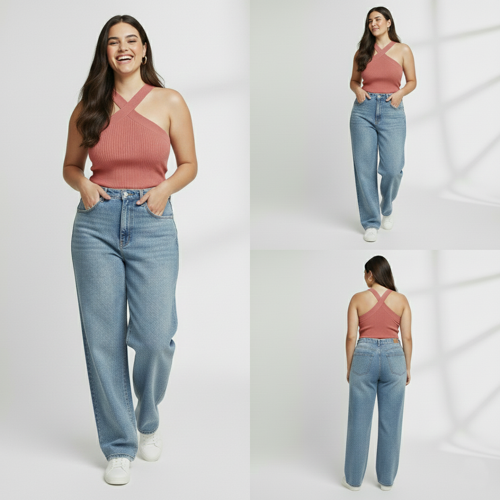 Premium Plus-Size Cross Halter Ribbed Top – Pink