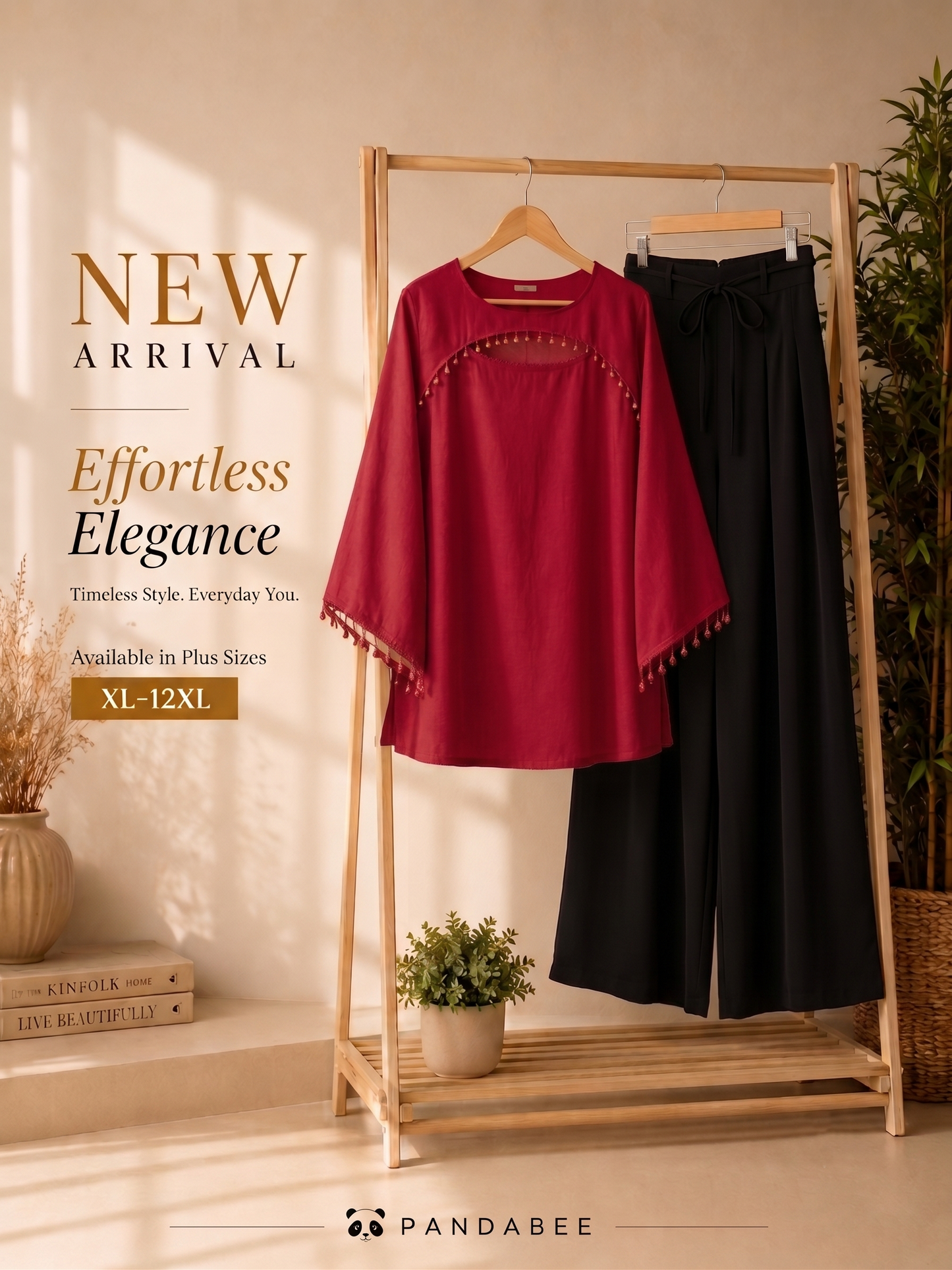 Save@300 comb Panda Bee Premium Plus Size Kurti & Wide-Leg Pants Co-Ord Set for Women | Pearl Work Ethnic Kurta with Cinched Drawstring Palazzo Pants | Plus Size 2XL-12XL | Premium Office, Casual ( Red -- gulnaar + Black colour pant)