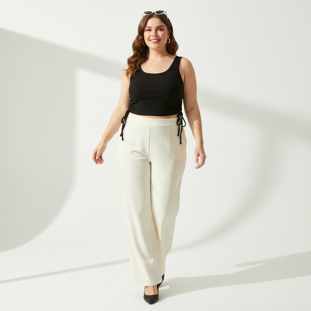 Pandabee Premium Plus Size Adjustable Length Ruched Side Tie Tank Top – Black