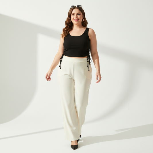 Pandabee Premium Plus Size Adjustable Length Ruched Side Tie Tank Top – Black