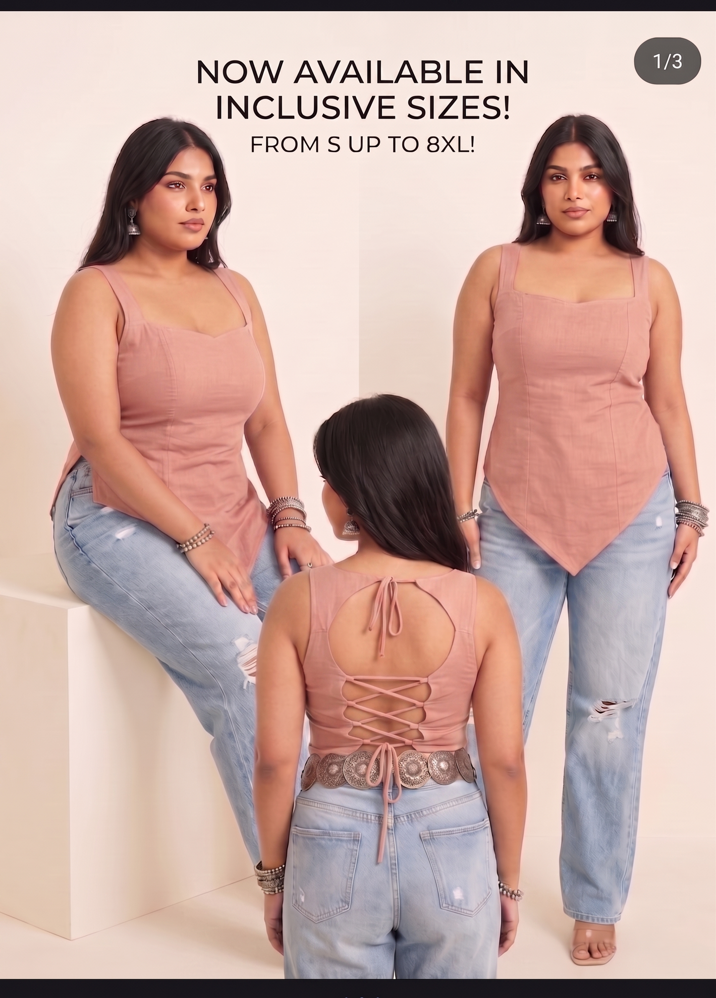 Panda Bee Premium Plus Size Stylish Kurti Top for Women | Trendy Lace-Up Back Ethnic Top | Sizes 2XL to 8XL (Nude pink -- Blush)