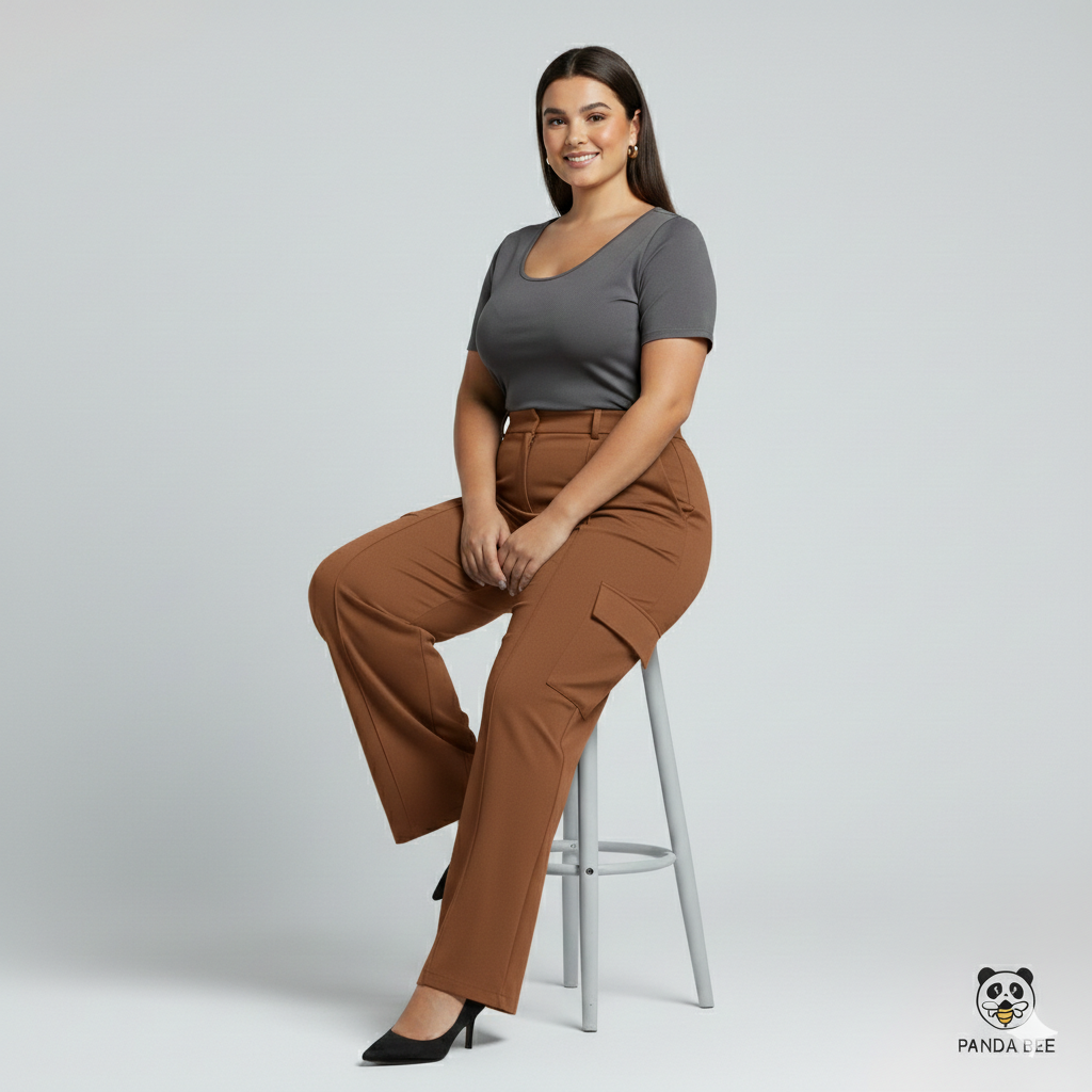 Panda Bee Premium Wide-Leg side pocket Cargo (Brown)