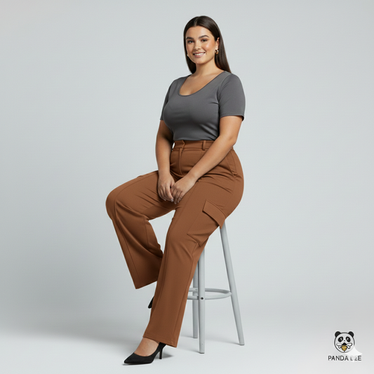 Panda Bee Premium Wide-Leg side pocket Cargo (Brown)