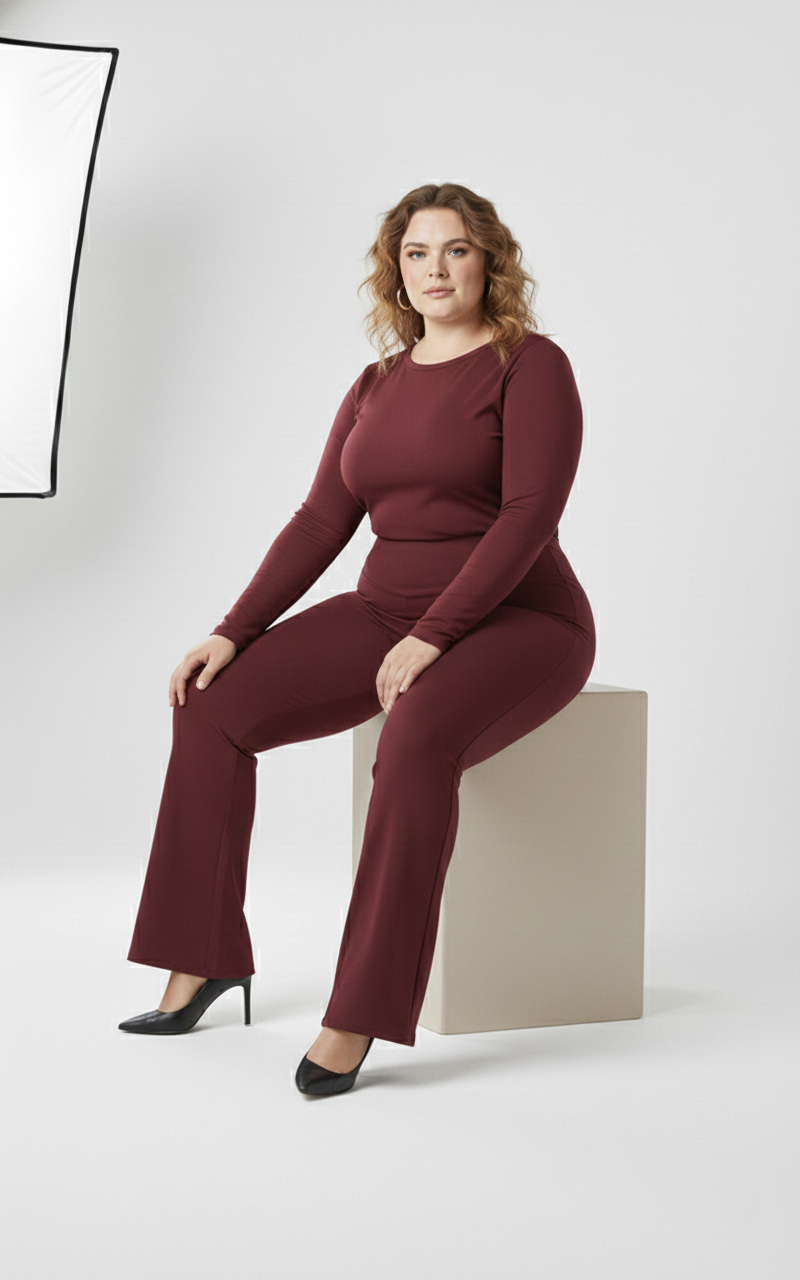 Pandabee SculptFit Flare Pants |Curve Luxe Flared Pants | Snatch Waist Flare Pant (Wine)