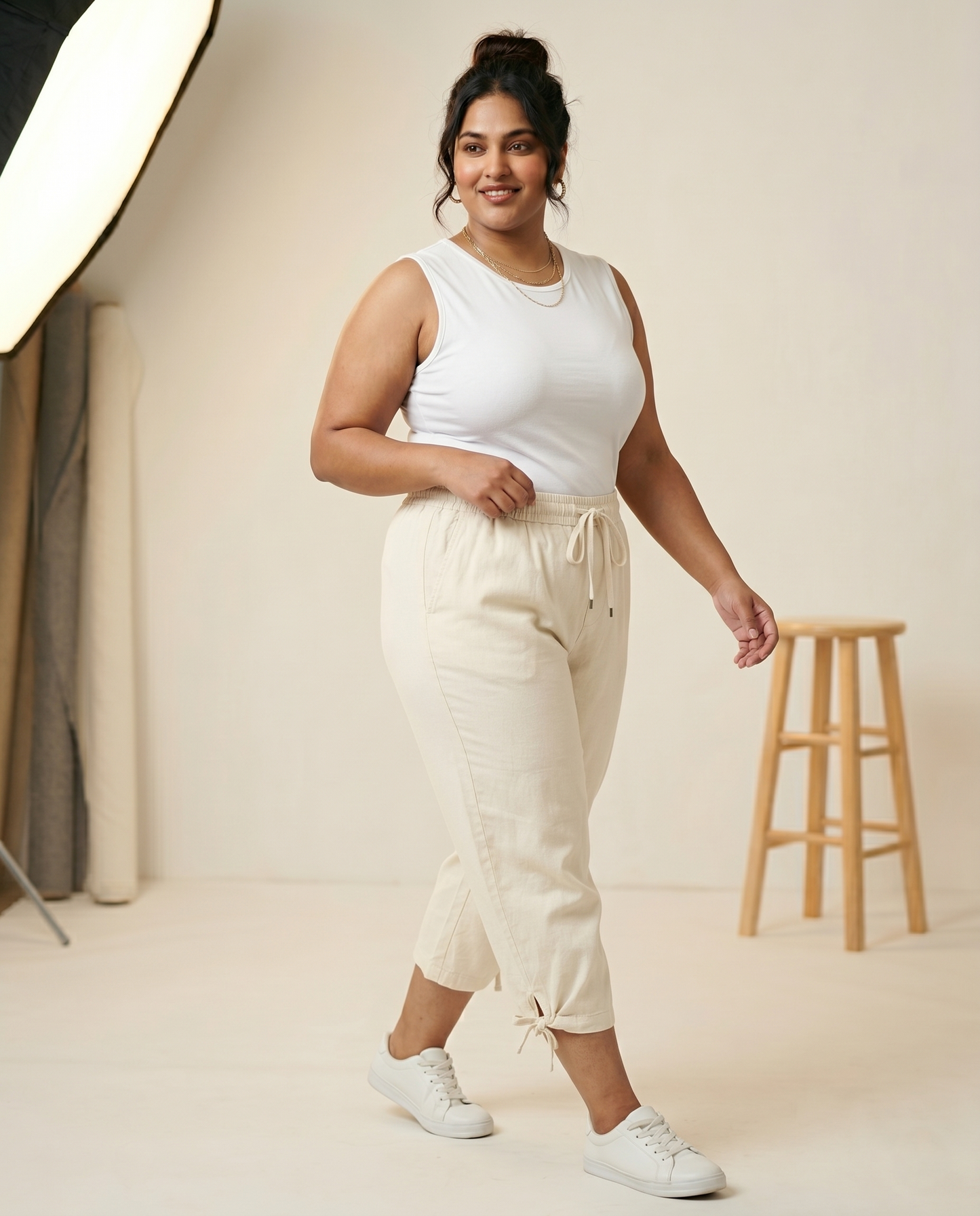 ✨ Pandabee Plus Size Premium 3/4 Pants for Women | Comfortable Elastic Waist Capri Pants with Pockets | Everyday Casual Wear | Sizes L to 12XL (Cream)