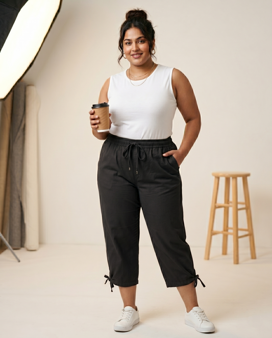 ✨ Pandabee Plus Size Premium 3/4 Pants for Women | Comfortable Elastic Waist Capri Pants with Pockets | Everyday Casual Wear | Sizes L to 12XL (Black)