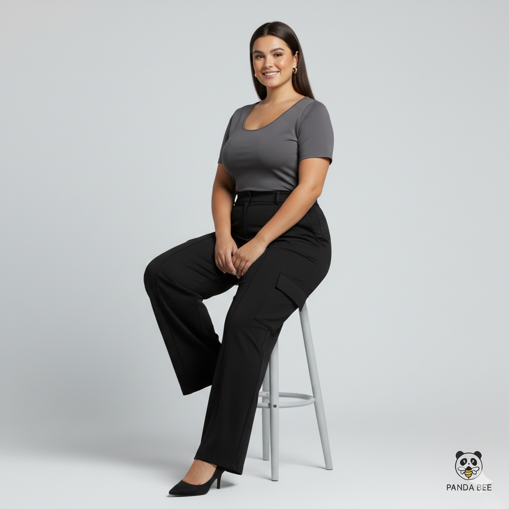 Panda Bee Premium Wide-Leg Side Pocket Cargo (Black)