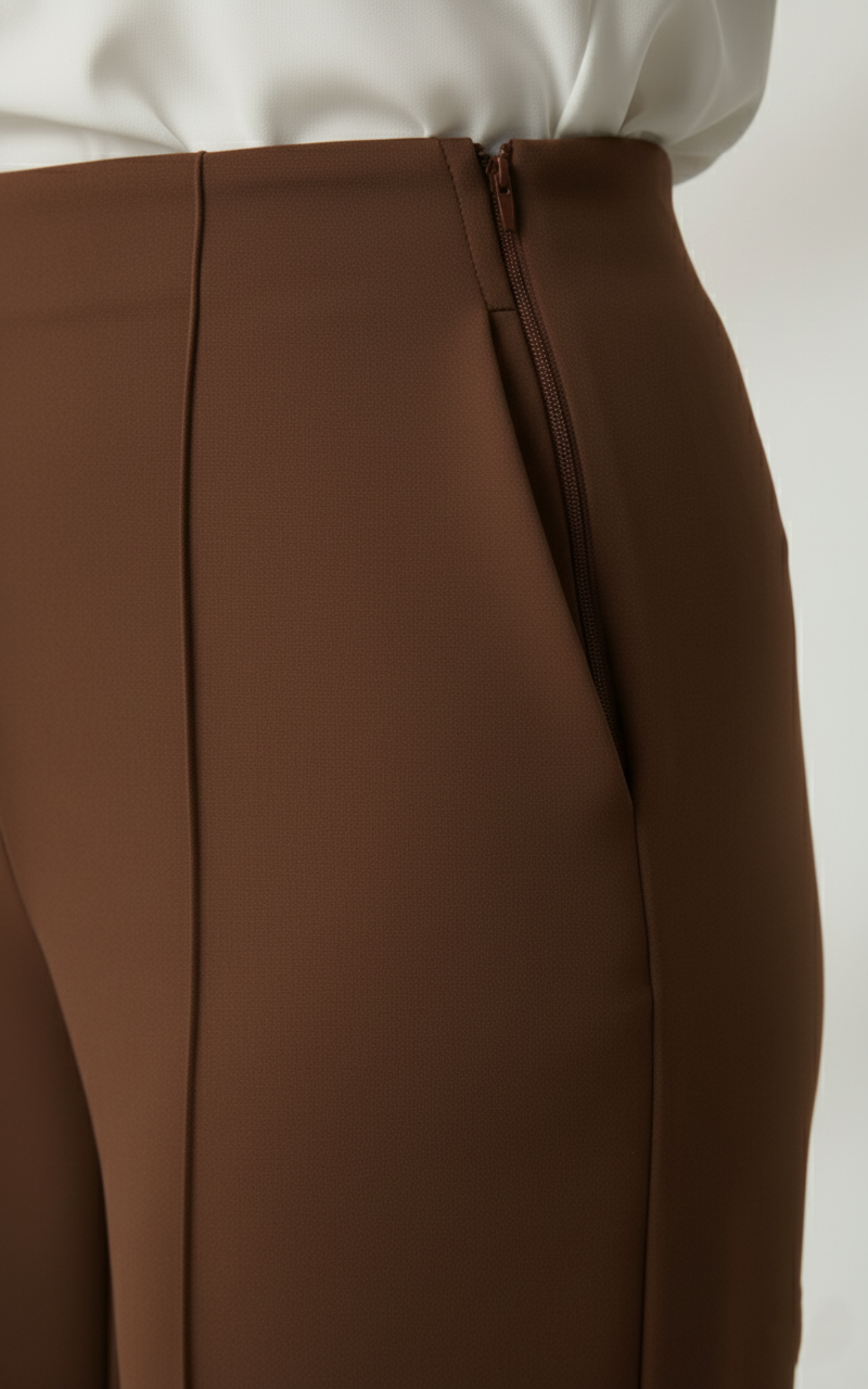 Panda Bee Premium Plus Size High-Waist Pleated Wide-Leg Office Pants with Side Zip (Coffee Brown)
