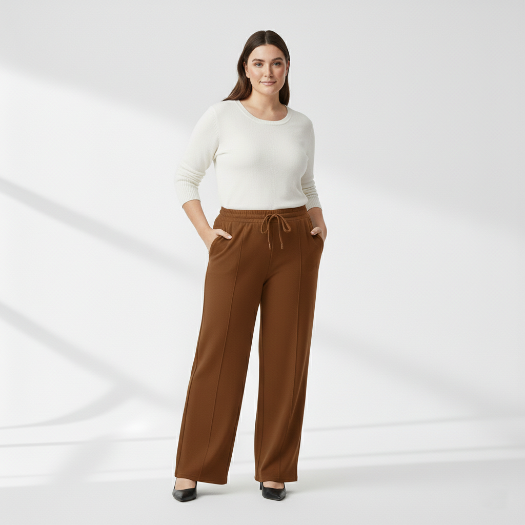 Panda Bee Premium Wide-Leg Outing tai-up pants (Brown)