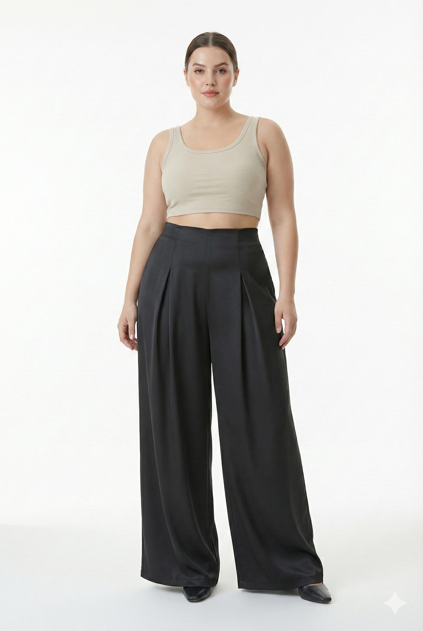 Save @300rs Combo Panda Bee Premium Plus-Size High-Waist Pleated Office Wide-Leg Pants with Side Zip – (Black and Brown)