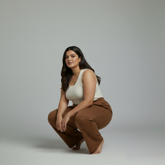 Panda Bee Premium Plus Size High-Waist office Wide-Leg Pants side Zip (Coffee brown)