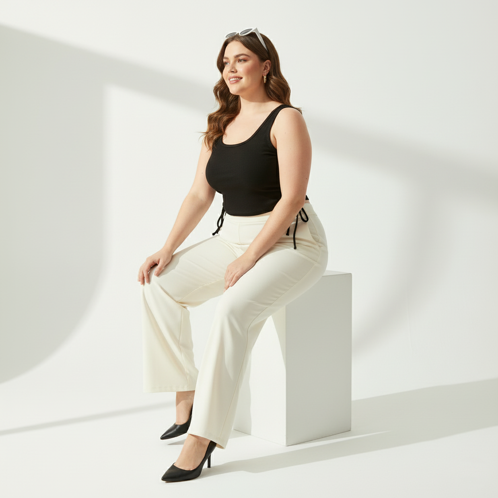 Pandabee Premium Plus Size Adjustable Length Ruched Side Tie Tank Top – Black