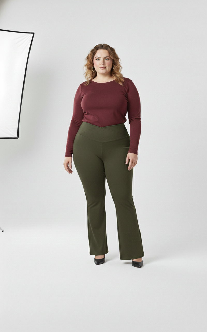 Pandabee SculptFit Flare Pants |Curve Luxe Flared Pants | Snatch Waist Flare Pant (Olive green))