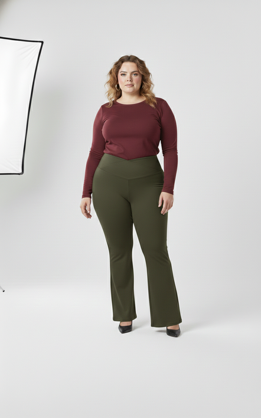 Pandabee SculptFit Flare Pants |Curve Luxe Flared Pants | Snatch Waist Flare Pant (Olive green))