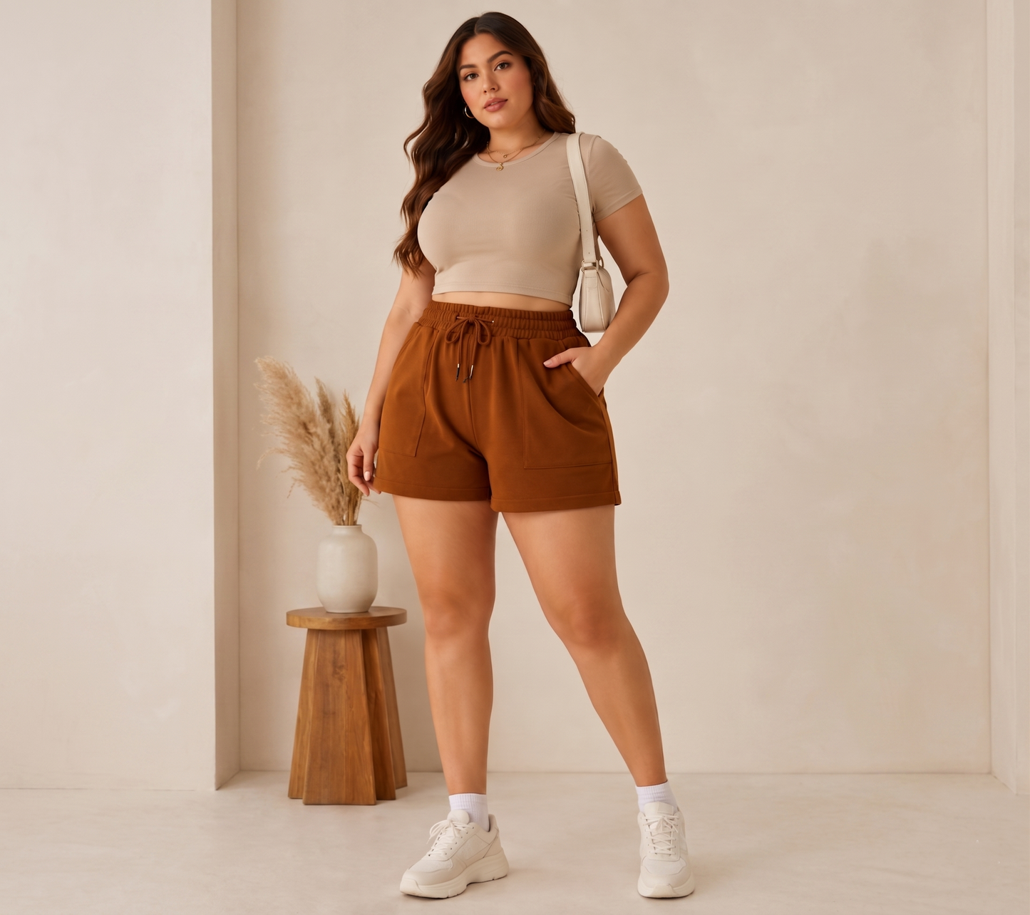 Pandabee Premium Plus Size Women’s Casual Drawstring Shorts | Soft Comfort Fit (Coffee brown)