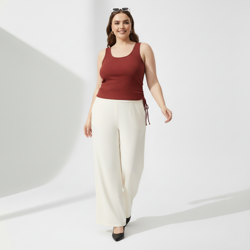 Pandabee Premium Plus Size Adjustable Length Ruched Side Tie Tank Top – Burgundy