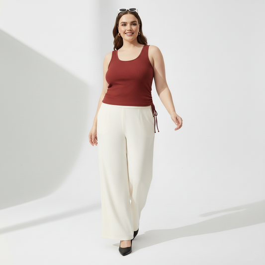 Pandabee Premium Plus Size Adjustable Length Ruched Side Tie Tank Top – Burgundy