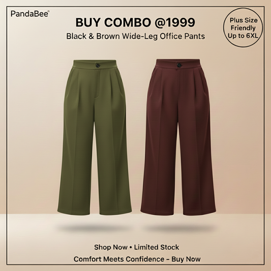 Save@200rs- Panda Bee Premium Combo Plicated Hem Comfortable formal Pants (Olive Green & Wine)