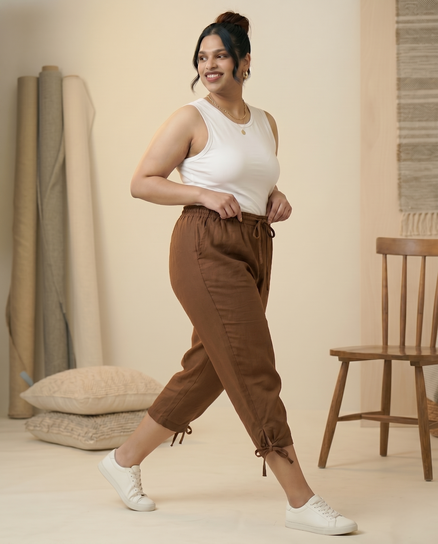 ✨ Pandabee Plus Size Premium 3/4 Pants for Women | Comfortable Elastic Waist Capri Pants with Pockets | Everyday Casual Wear | Sizes L to 12XL (Coffee Brown)