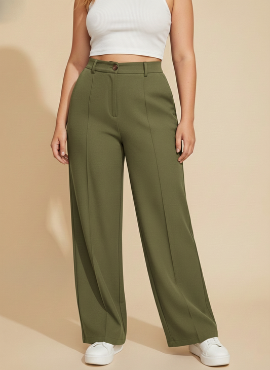 Panda Bee Premium Plicated Hem Comfortable formal Pants (Olive Green)