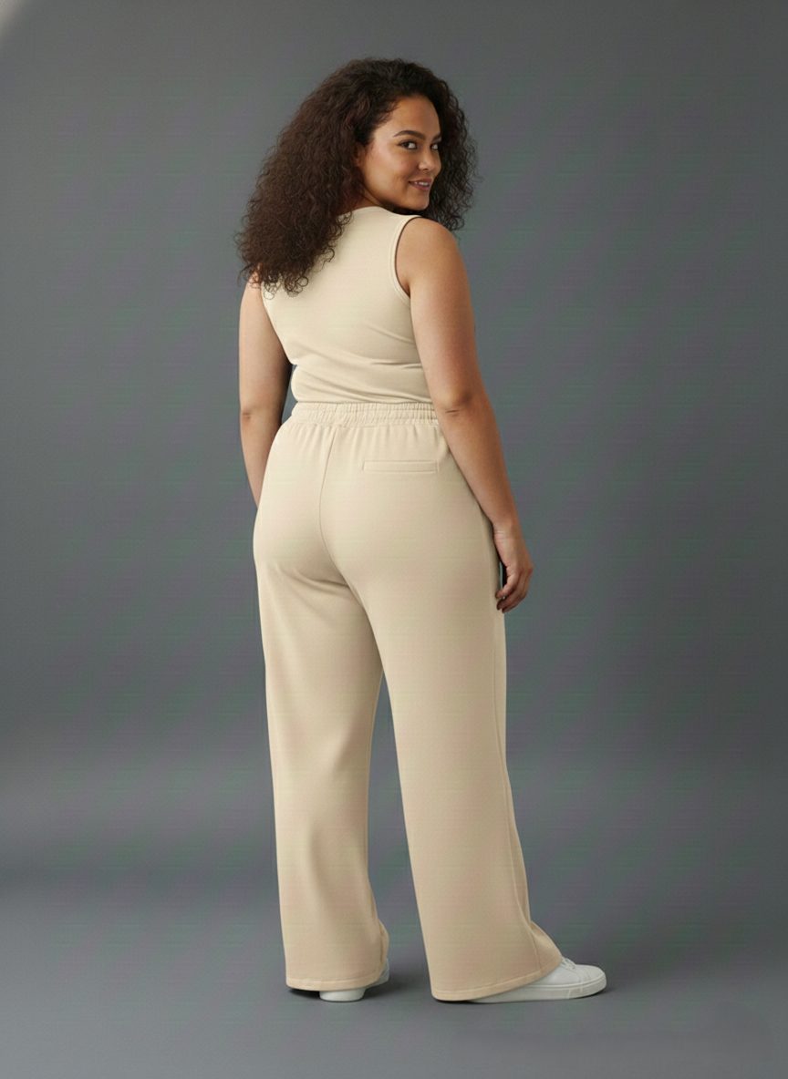 Panda Bee Premium Wide-Leg Outing tai-up pants (Cream)